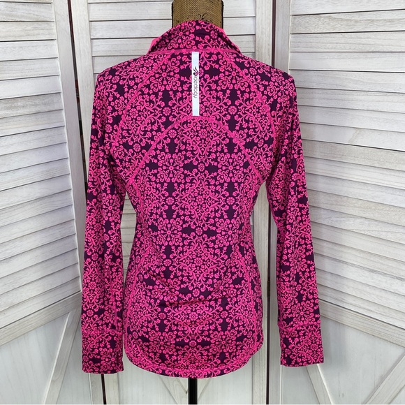 Ideology Floral Damask Print Quarter Zip Athletic Top Purple Pink Medium - Picture 4 of 14